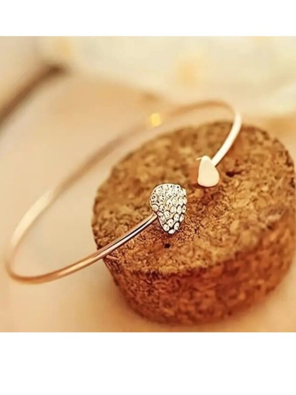 Heart Bangle Bracelet Rhinestone Simple Stylish Elegant Gold Glam Princess Diva